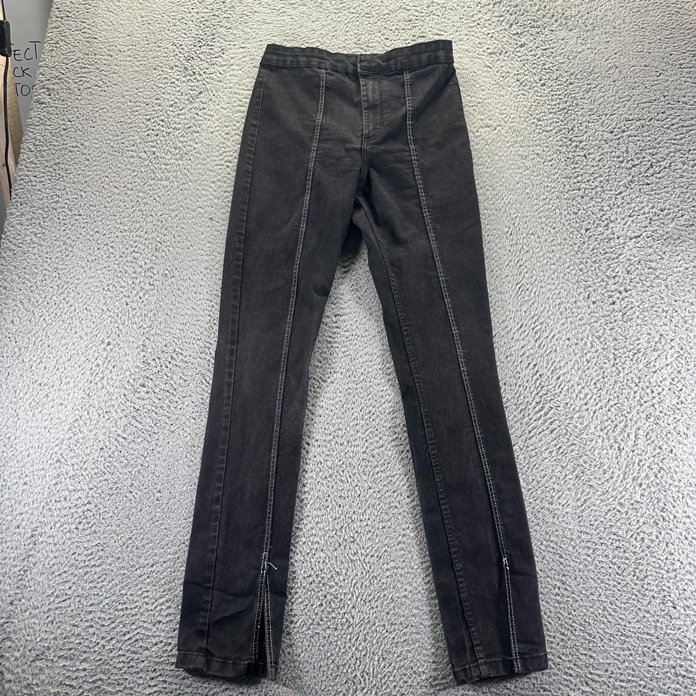 Zara Jeans Women 8 Black Cotton Denim Skinny Travel Utility Workwear Ankle Slit